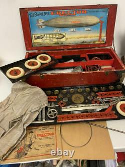 Antique Gilbert Trail Blazing Erector Set #8 Makes Zeppelin! Wooden Box 1929