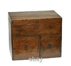 Antique Japanese Wooden Fitted Silk Lined Chest Box for Porcelain Tea Set c1890