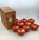 Antique Japanese Wooden Soup Bowls Red Lacquer 9-set Cranes And Pines Wooden Box