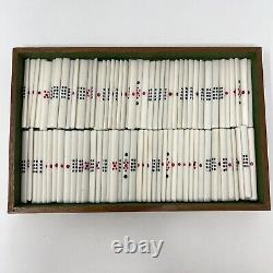 Antique Mah Jong Set With 144 Dovetail Joint Bamboo Backed Pieces In Wooden Box