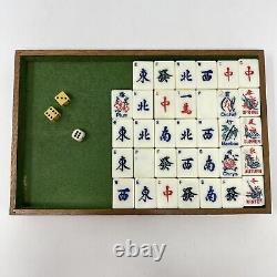 Antique Mah Jong Set With 144 Dovetail Joint Bamboo Backed Pieces In Wooden Box