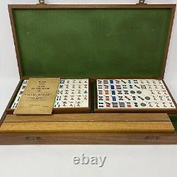 Antique Mah Jong Set With 144 Dovetail Joint Bamboo Backed Pieces In Wooden Box