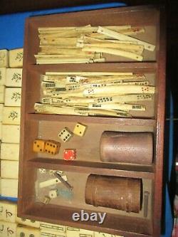 Antique Mahjong Mah Jong Set in Wooden Box with Bone and Bamboo 144 Tiles