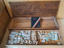 Antique Mahjong Mah Jong Set with Instruction in Wooden Box