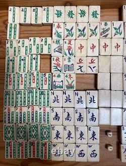 Antique Mahjong Mah Jong Set with Instruction in Wooden Box