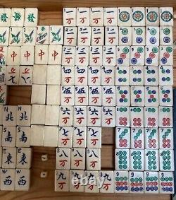 Antique Mahjong Mah Jong Set with Instruction in Wooden Box