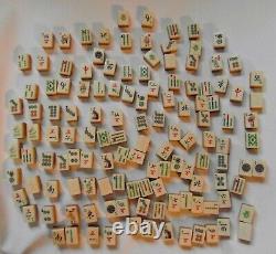 Antique Mahjong Set of 128 Tiles Bone & Bamboo in Replacement Wooden Box