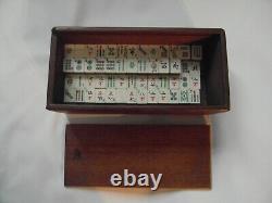 Antique Mahjong Set of 128 Tiles Bone & Bamboo in Replacement Wooden Box