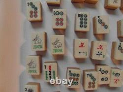 Antique Mahjong Set of 128 Tiles Bone & Bamboo in Replacement Wooden Box