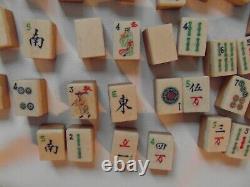 Antique Mahjong Set of 128 Tiles Bone & Bamboo in Replacement Wooden Box