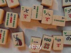 Antique Mahjong Set of 128 Tiles Bone & Bamboo in Replacement Wooden Box