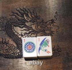 Antique Mahjong set Mah Jongg In Wooden Box With Dragon Decor