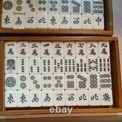 Antique Mahjong tile set with quaint wooden box with the characters B tile B