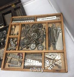 Antique Meccano Erector Set Wooden Box Large Quantity of Parts Awesome Set