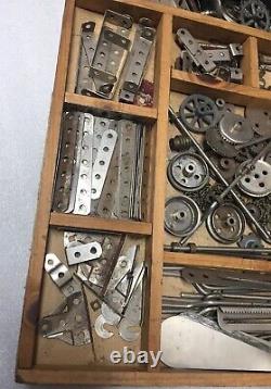 Antique Meccano Erector Set Wooden Box Large Quantity of Parts Awesome Set