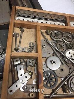 Antique Meccano Erector Set Wooden Box Large Quantity of Parts Awesome Set