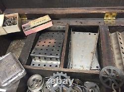 Antique Meccano Erector Set Wooden Box Large Quantity of Parts Awesome Set