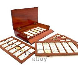 Antique Microscope Slide Set in Wooden Mahogany Collectors Box / Chest