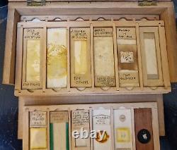 Antique Microscope Slides In Wooden Box with plates. Boxed Set 72, Earliest 1875