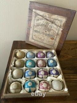 Antique Pool Billiard Burt Ball Set in Very Rare Labeled Wooden Box