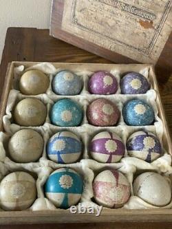 Antique Pool Billiard Burt Ball Set in Very Rare Labeled Wooden Box