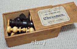 Antique Regency Wooden Chess Set in Wooden Box c1880 Criterion Series