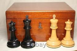 Antique Staunton Chess Set Weighted c1885 (King 3.75) with Original Box and Key