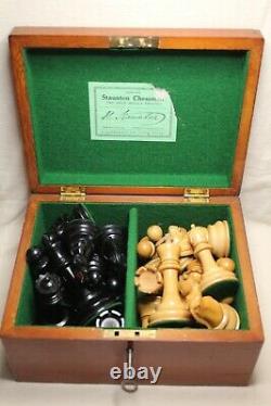 Antique Staunton Chess Set Weighted c1885 (King 3.75) with Original Box and Key