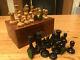 Antique Staunton Chess Set With Locking Box, Crown Marks, King 65mm, Excellent