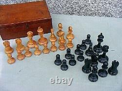 Antique Staunton Chess Set & Wooden Box