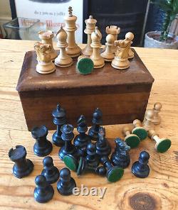 Antique Staunton Wooden Chess Set, King 70mm, With Box, Unweighted, Crown Marks