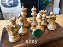 Antique Staunton Wooden Chess Set, King 70mm, With Box, Unweighted, Crown Marks