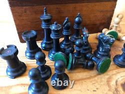 Antique Staunton Wooden Chess Set, King 70mm, With Box, Unweighted, Crown Marks