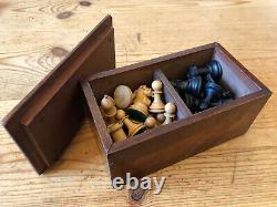 Antique Staunton Wooden Chess Set, King 70mm, With Box, Unweighted, Crown Marks
