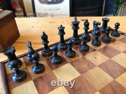 Antique Staunton Wooden Chess Set, King 70mm, With Box, Unweighted, Crown Marks