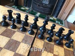 Antique Staunton Wooden Chess Set, King 90mm, With Box And Folding Board