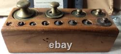 Antique Victorian Brass Balance Scale Set Complete Weights in Wooden Box