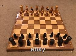 Antique/Vintage Chess set in an inlaid wooden box, hand carved by master craftsm