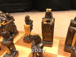 Antique/Vintage Chess set in an inlaid wooden box, hand carved by master craftsm