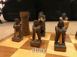 Antique/Vintage Chess set in an inlaid wooden box, hand carved by master craftsm