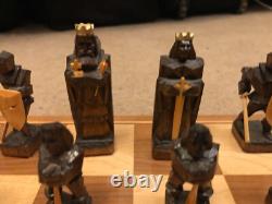 Antique/Vintage Chess set in an inlaid wooden box, hand carved by master craftsm