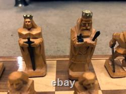 Antique/Vintage Chess set in an inlaid wooden box, hand carved by master craftsm