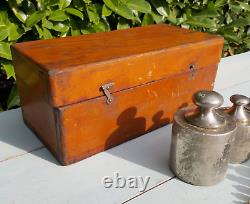 Antique Vintage Tools Set Of Weights In Wooden Wood Box