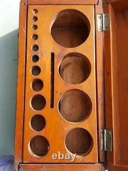 Antique Vintage Tools Set Of Weights In Wooden Wood Box