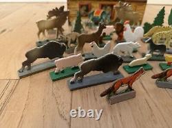 Antique Vintage Wooden Animals Noah's Ark Toy Set With Box U. S. Baking Co. 1880s