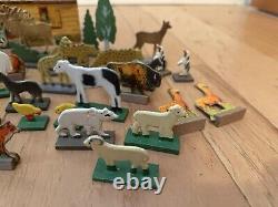 Antique Vintage Wooden Animals Noah's Ark Toy Set With Box U. S. Baking Co. 1880s