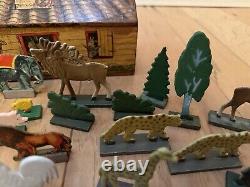 Antique Vintage Wooden Animals Noah's Ark Toy Set With Box U. S. Baking Co. 1880s