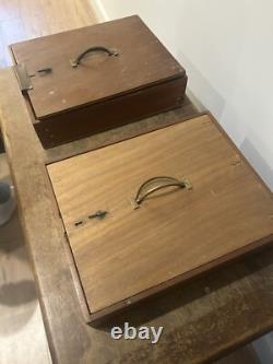 Antique Vintage Wooden Cash Box Till Money Drawer Cabinet Set Of 2