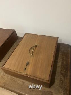 Antique Vintage Wooden Cash Box Till Money Drawer Cabinet Set Of 2