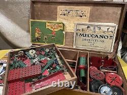 Antique WW2 Era 1940s Meccano ORIGINAL Set, Wooden Box Manuals RARE, VINTAGE